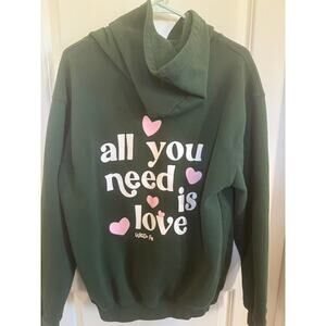 White Fox All you Need is Love Green Hoodie S/M Preloved in good condition